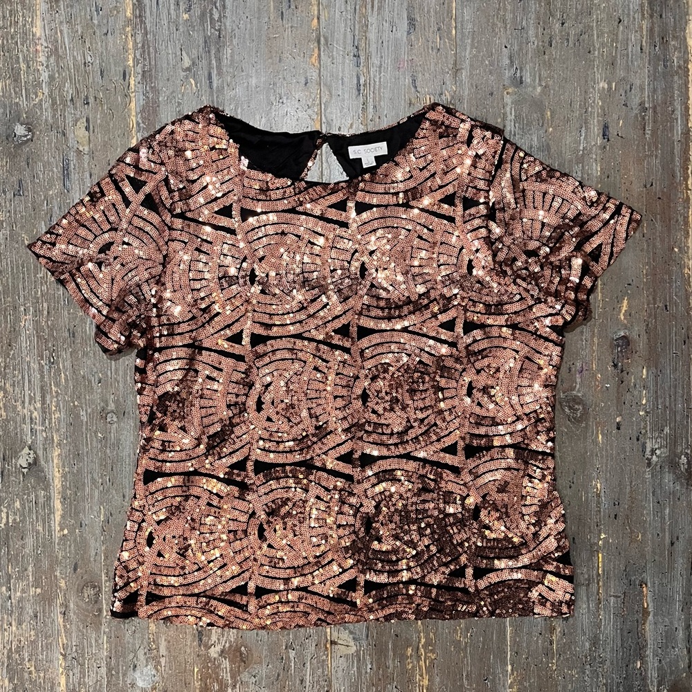 S.C.Society Rose Gold Sequin With Black Under Lay Womens Sz Large